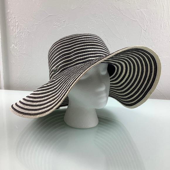 RARE Lacoste Wide Brim Paper Sun Black & Cream Hat Size OSFM EUC main image 6